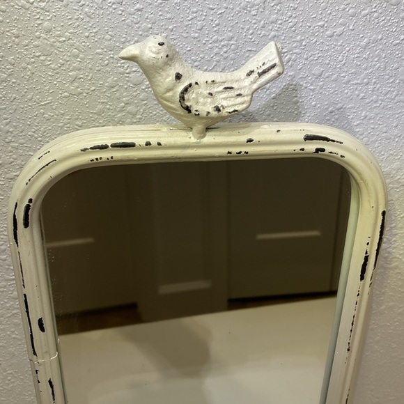 Dresser Vanity Table Top Mirror Shabby Chic Whited Painted Metal Cast Iron Bird - Picture 3 of 9